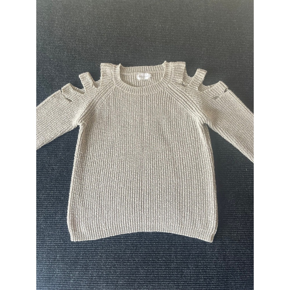 Dreamers by Debut Womens Beige Ribbed Cold Shoulder Knit Sweater Large
